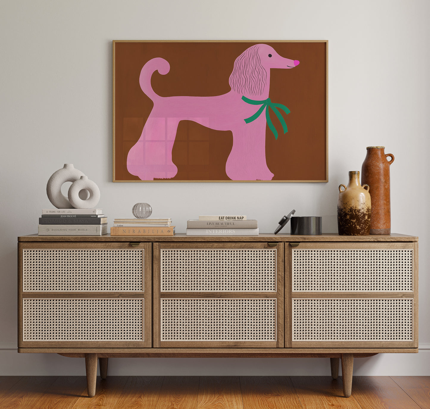 Pink Poodle with a Green Bow