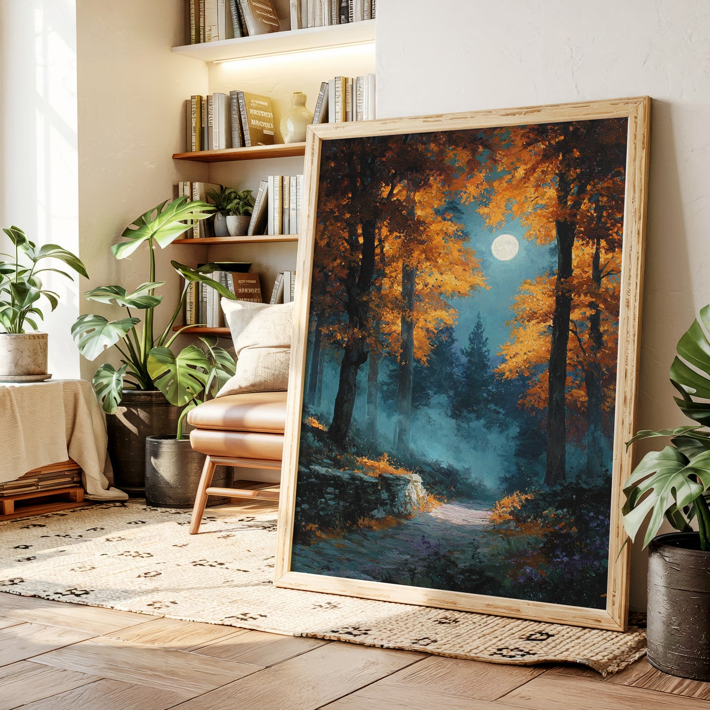 Moonlit Path Through Autumn's Embrace