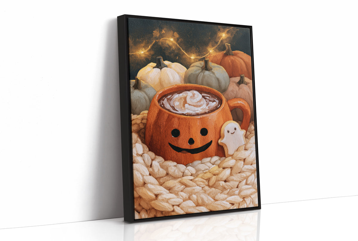 Mug Life: Jack O Latte Edition, print in a black frame
