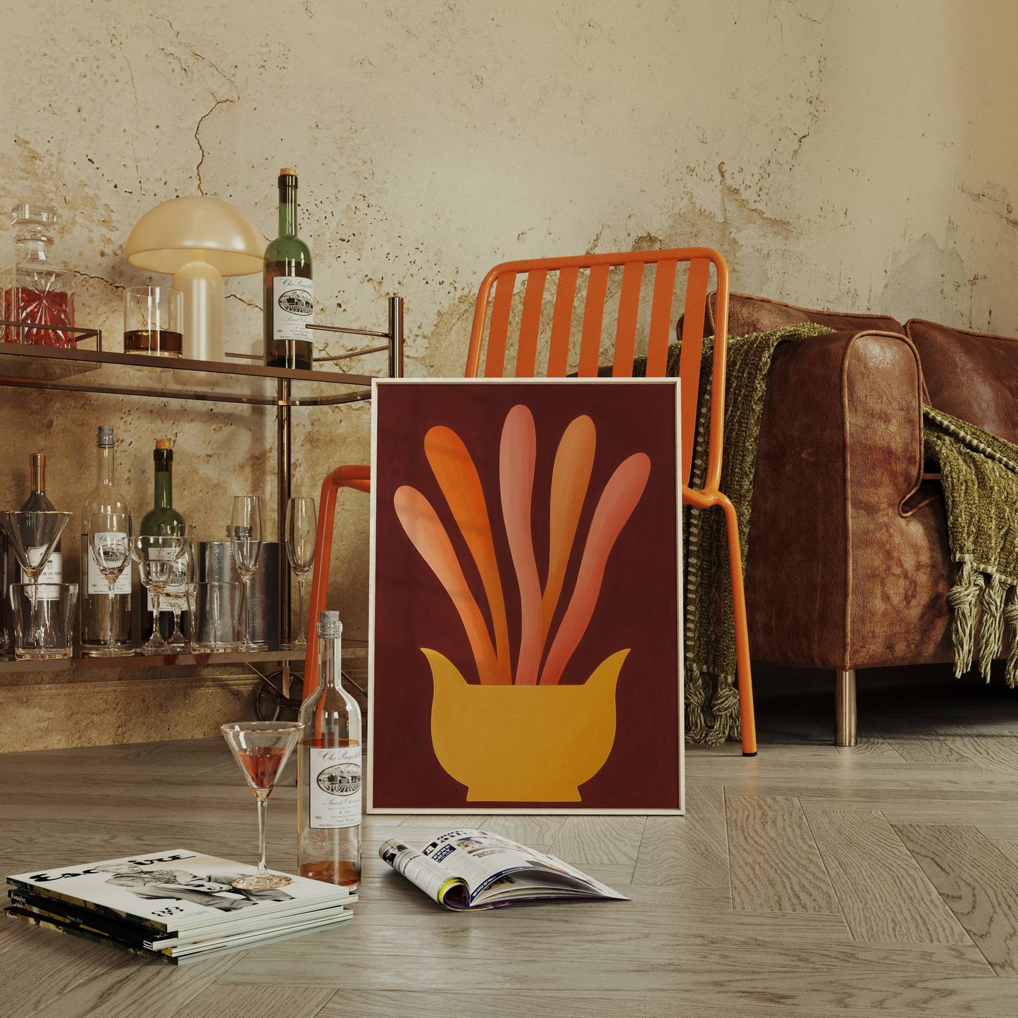 Coral Rays Rise From Golden Bowl