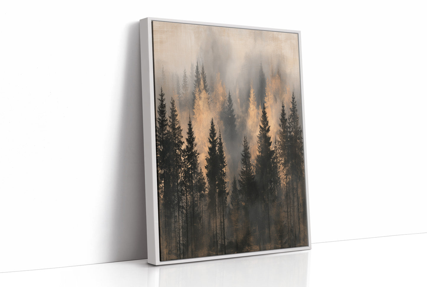 Pines Rising Through Amber Mist
