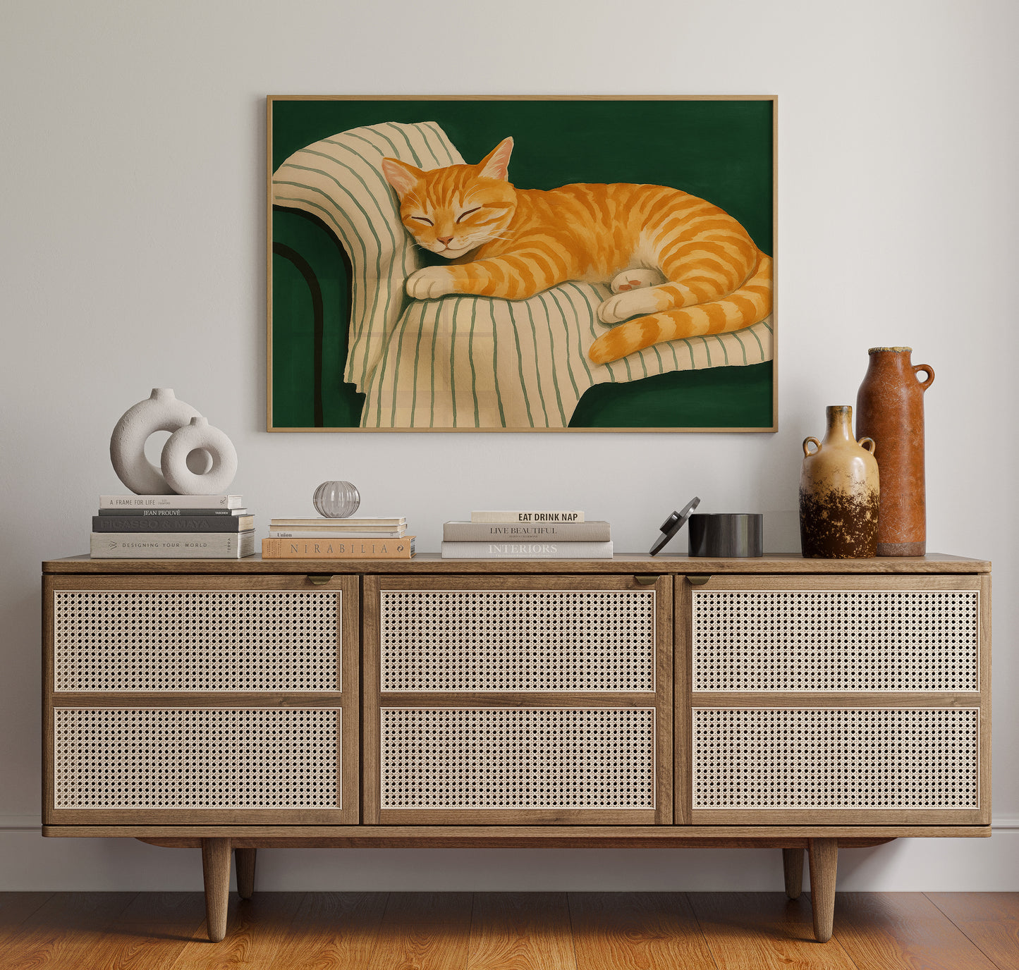 Striped Cat Napping on the Couch