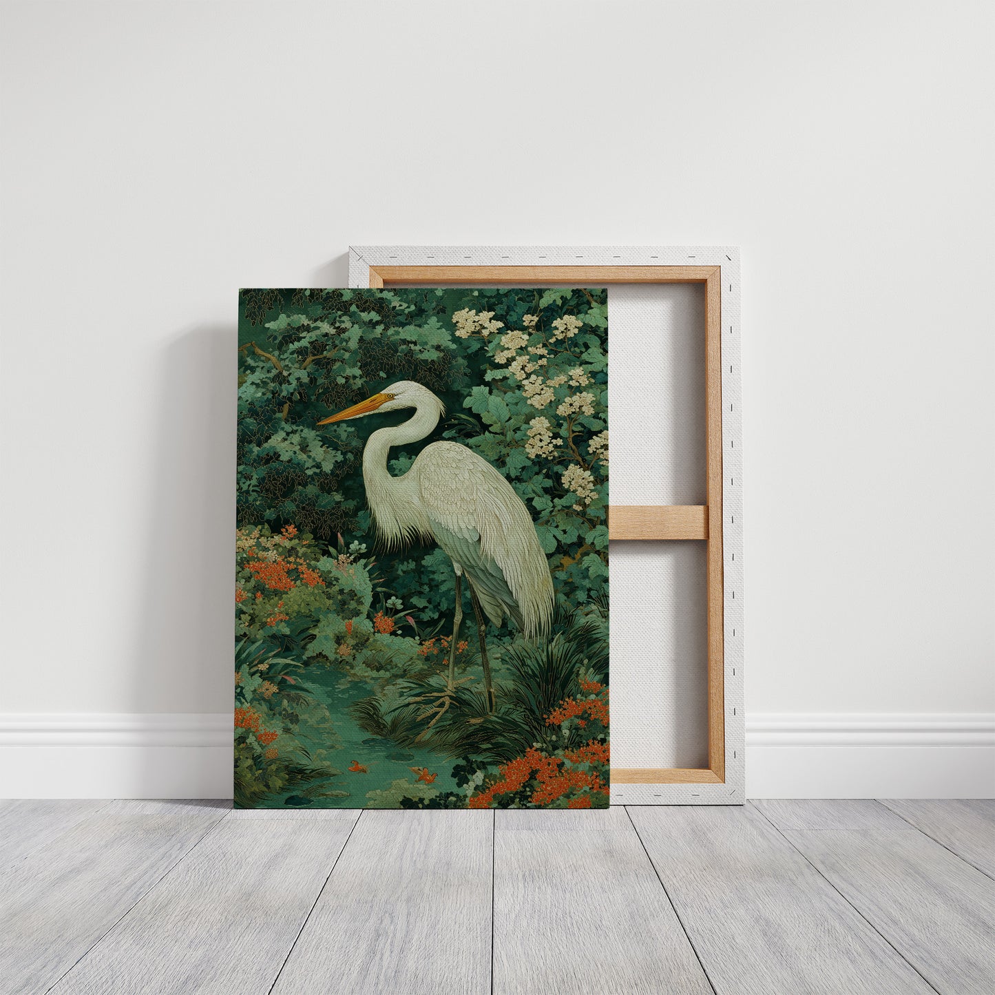 White Heron Among Garden Secrets