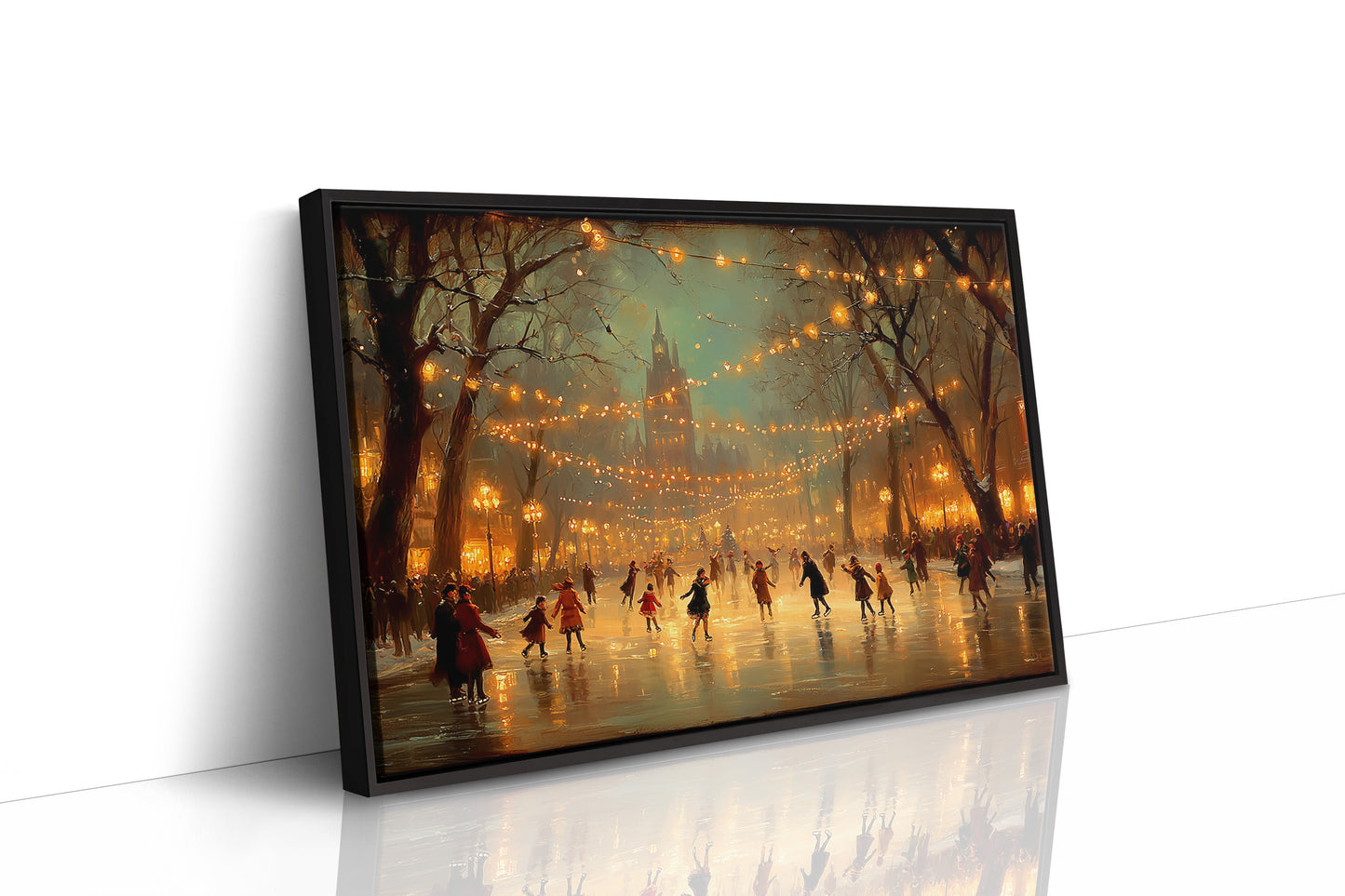 Winter Skaters Dance Under Golden Lights