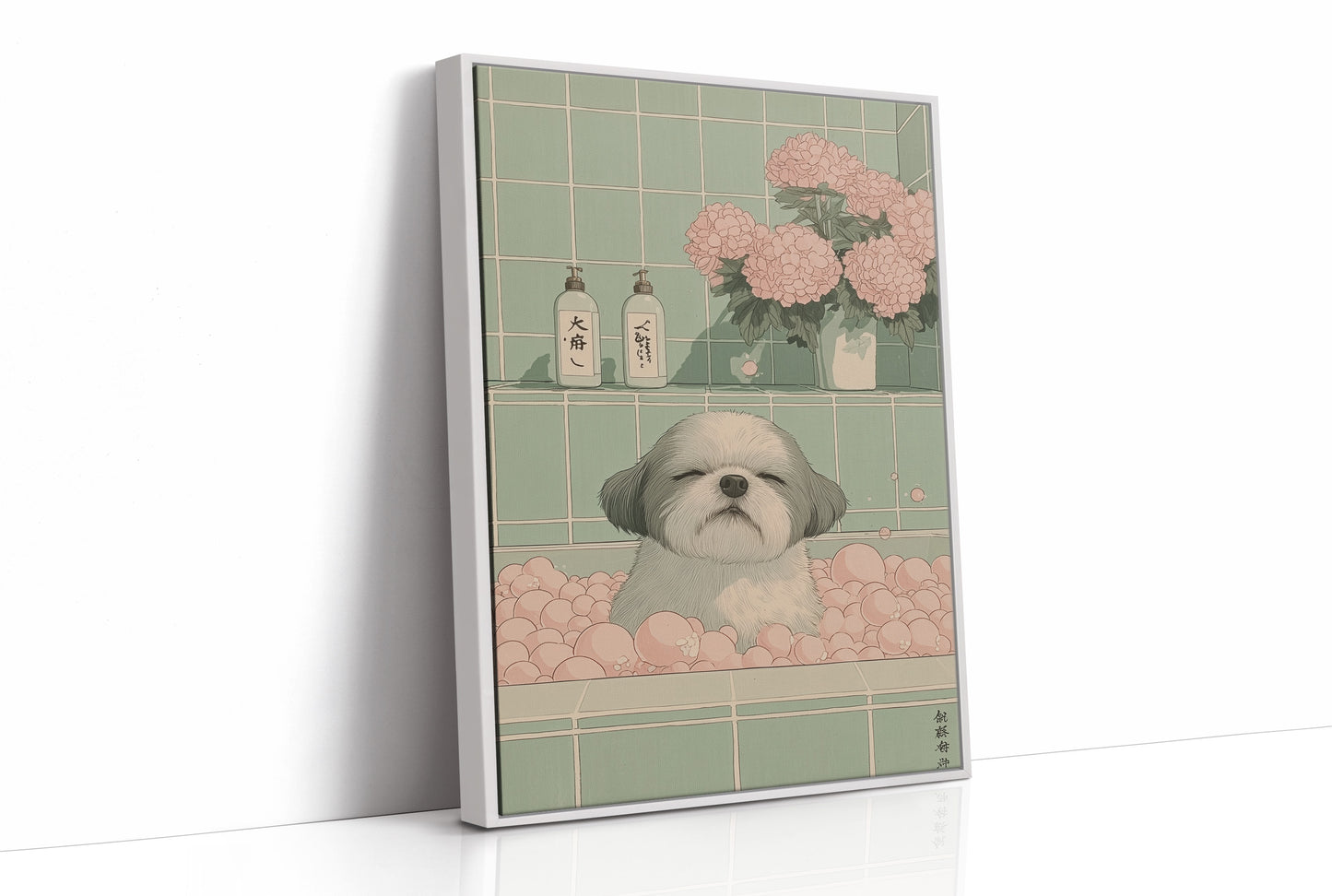 Peaceful Pup Among Pink Peonies