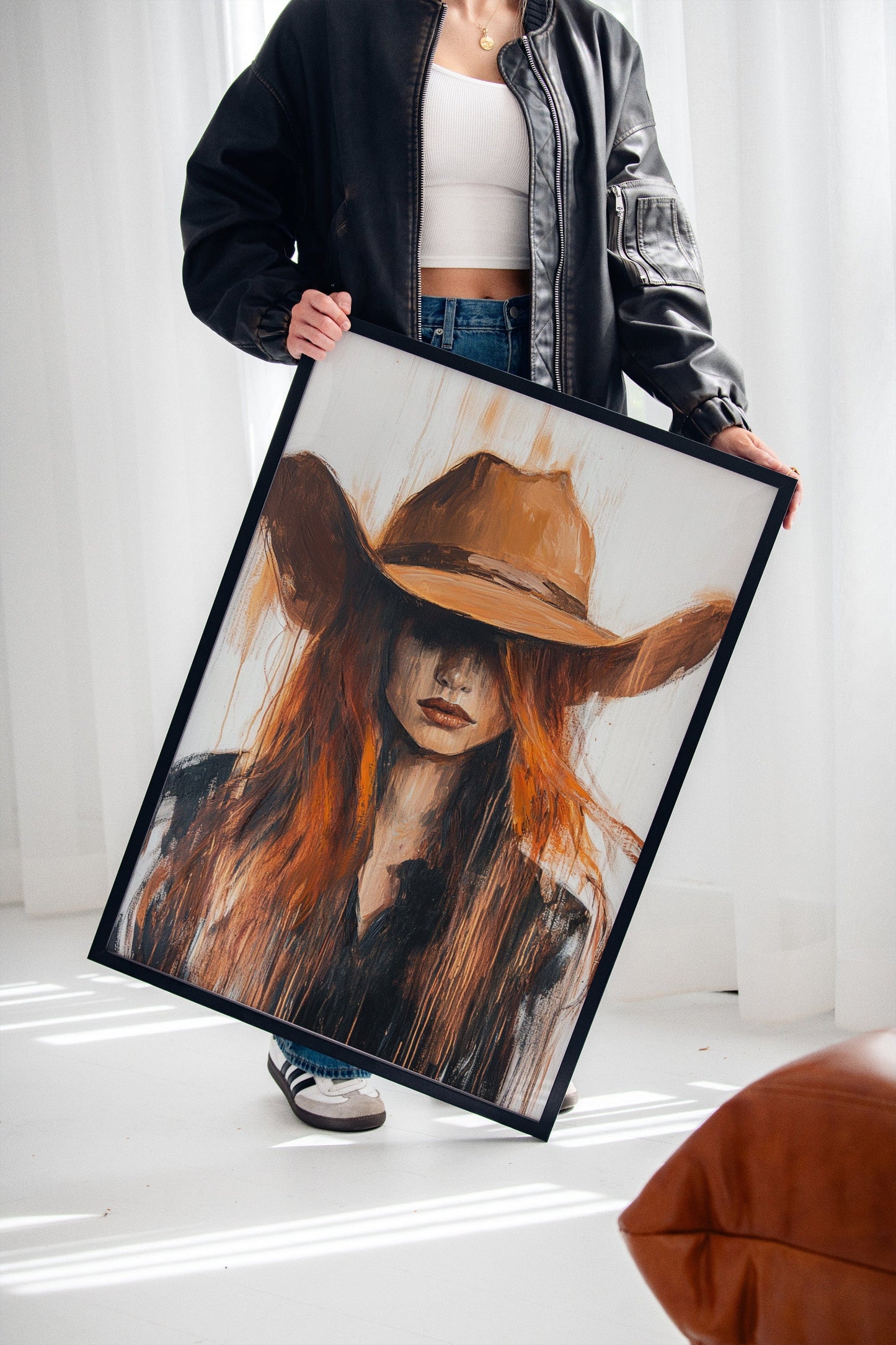 Western Flame – Bold Redhead Cowgirl Art