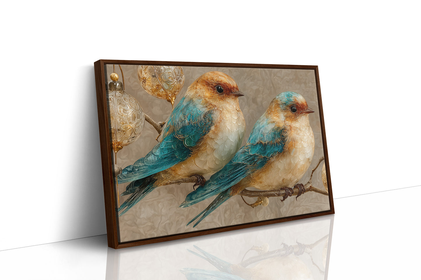 Two Bluebirds and Golden Filigree