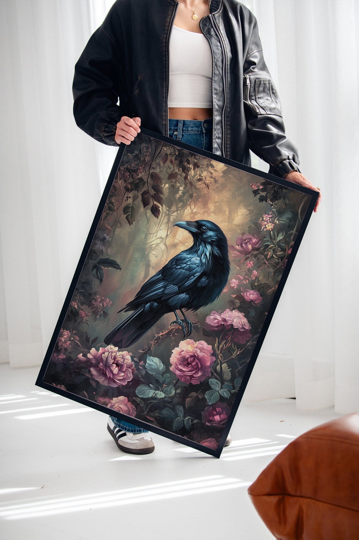 Midnight Raven: Gothic Floral Canvas Wall Art