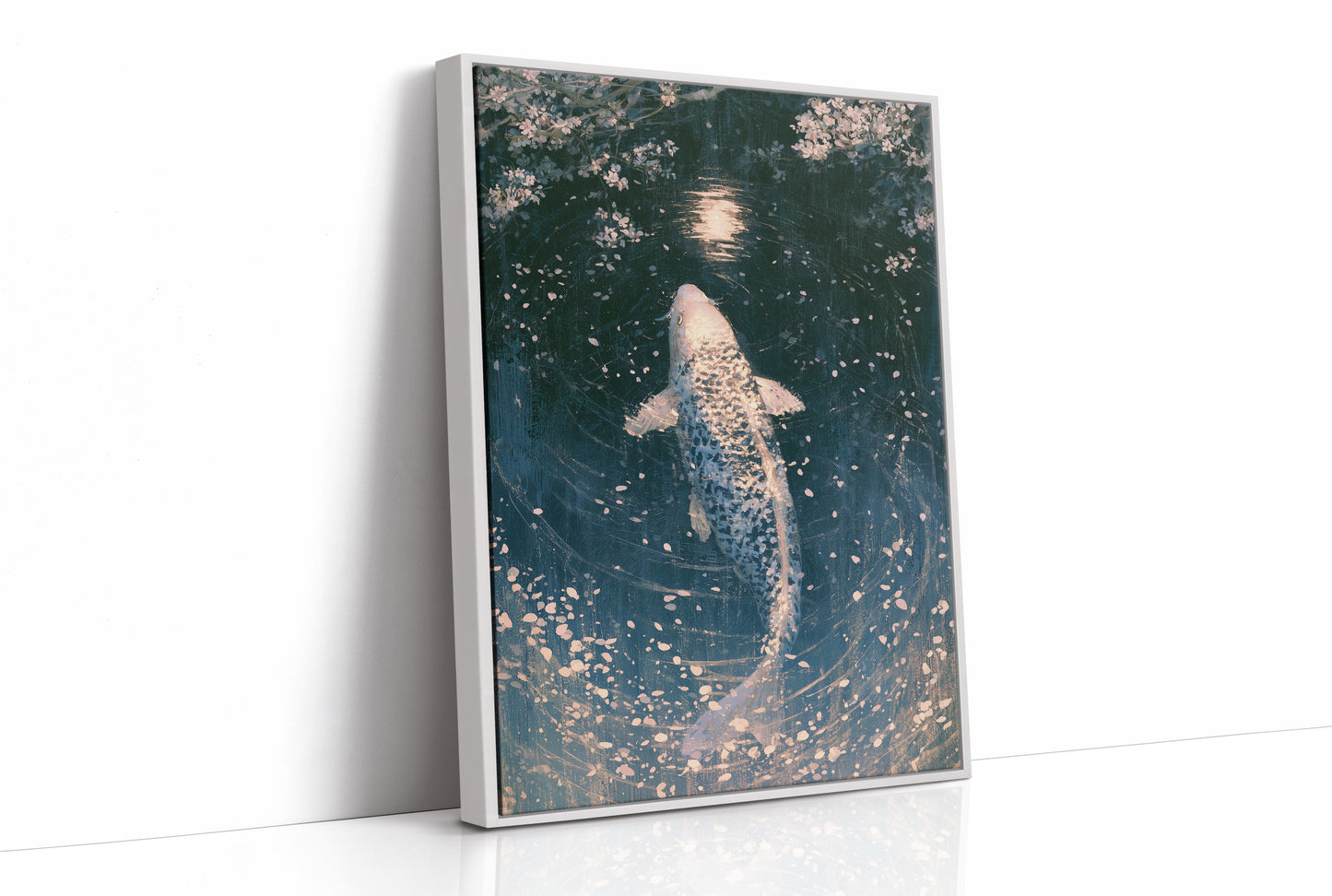 Koi Beneath the Falling Blossoms