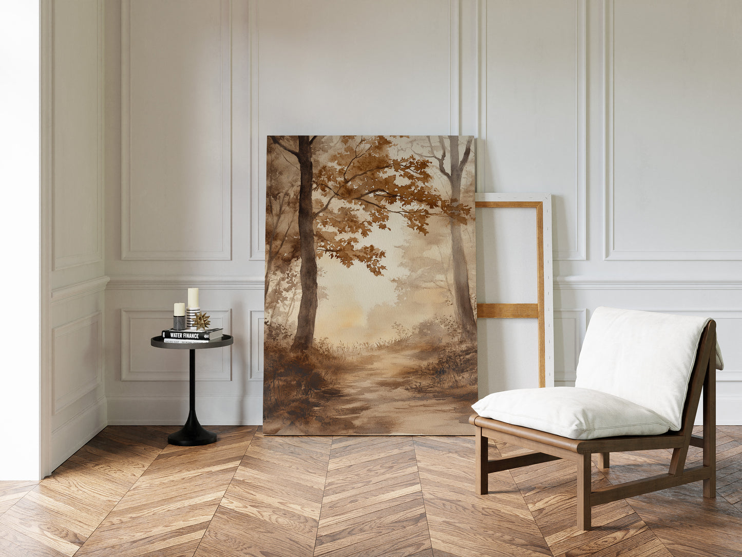 Serene Autumn Forest Pathway - Watercolor Landscape Art - Gallery Canvas image 1