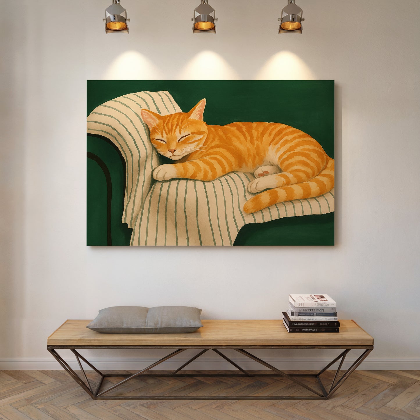 Striped Cat Napping on the Couch