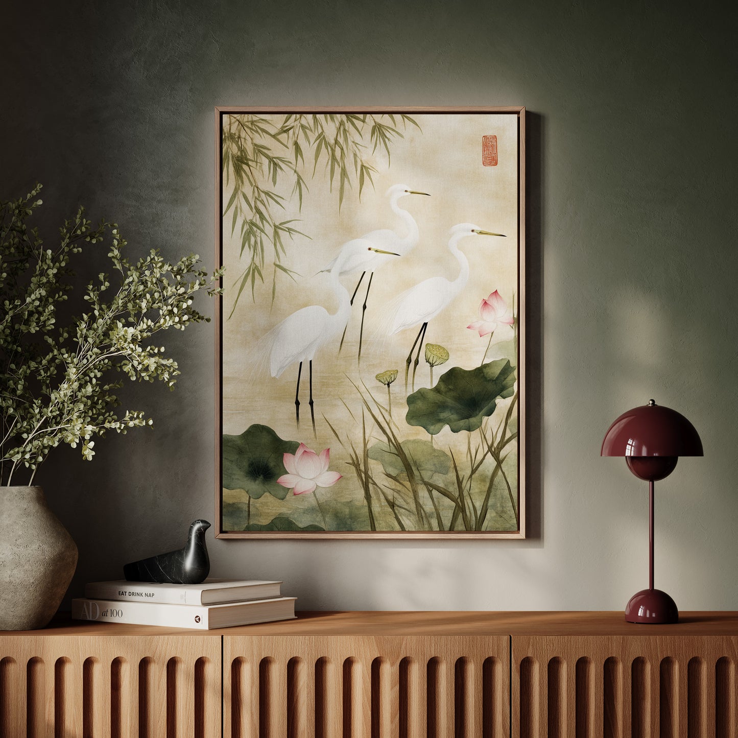 Japanese Egret Wall Art – Elegant Minimalist Nature Print