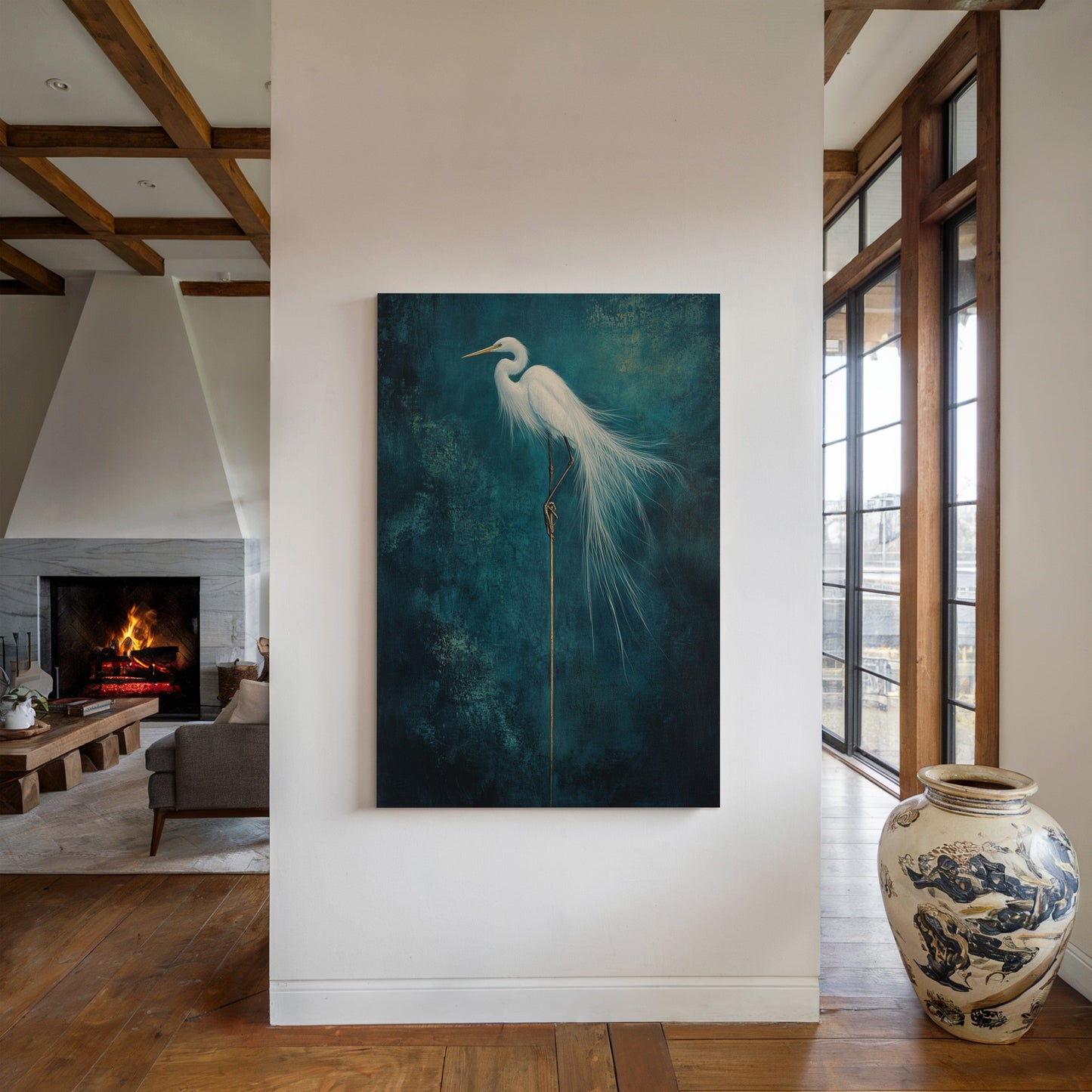 White Egret Wall Art – Elegant Minimalist Bird Print, Coastal Decor