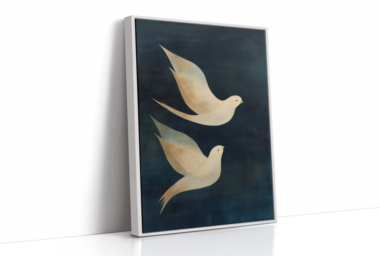 Doves Float Through Midnight Blue