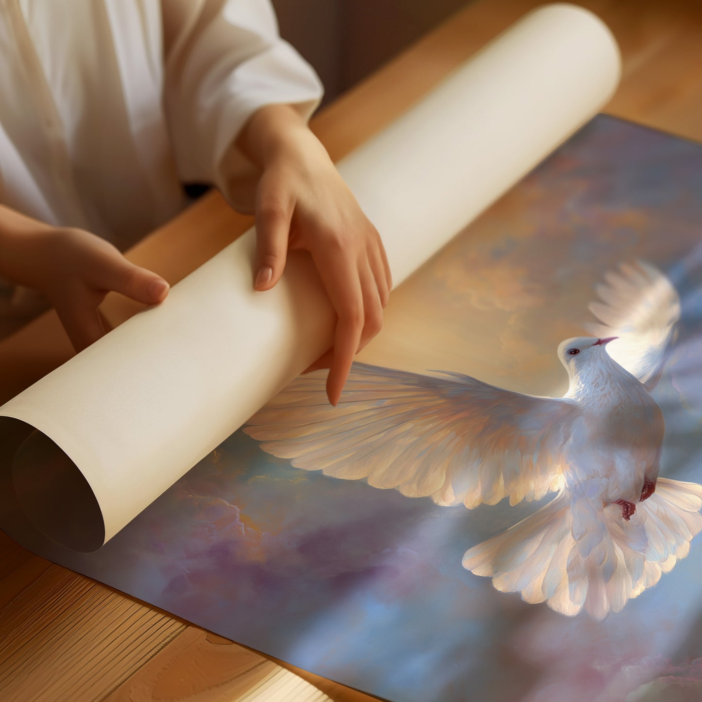 Dove Soars Through Heaven's Glow