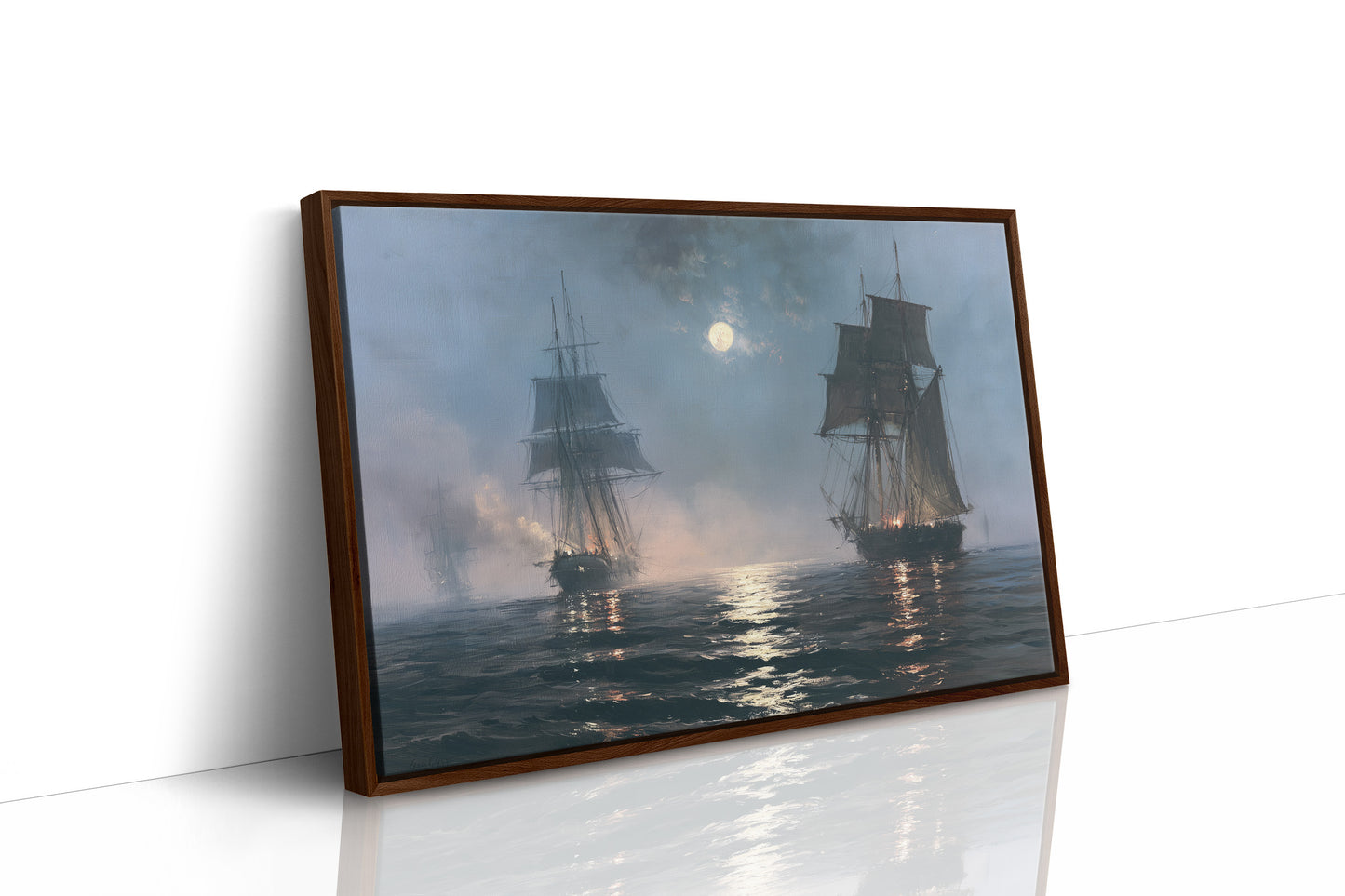 Tall Ships Under a Hazy Moon