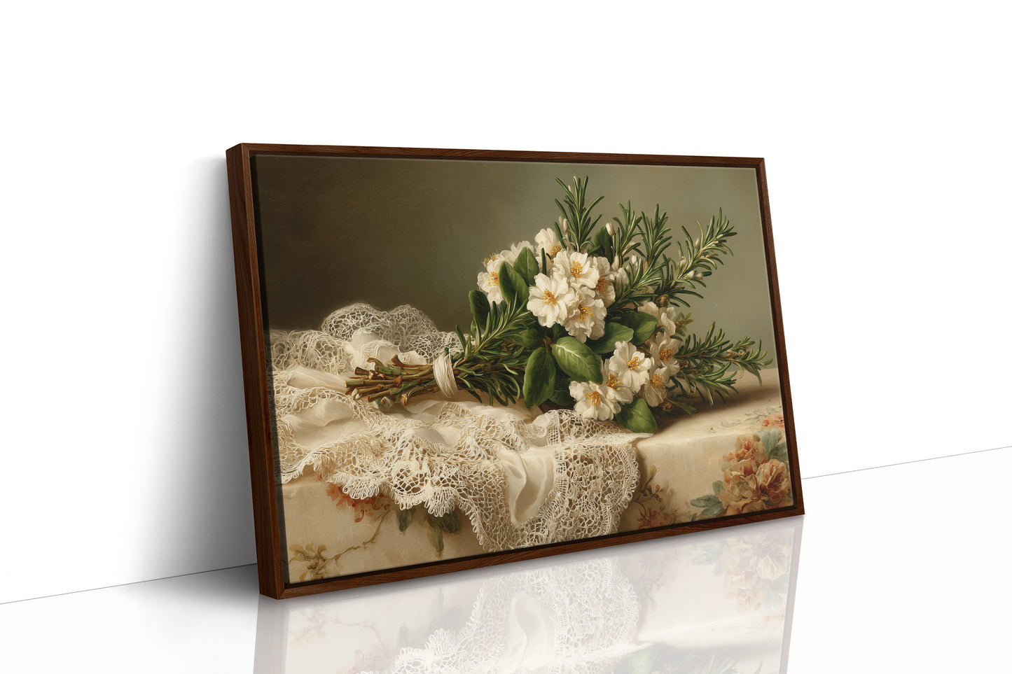 Rosemary Bouquet on Antique Lace