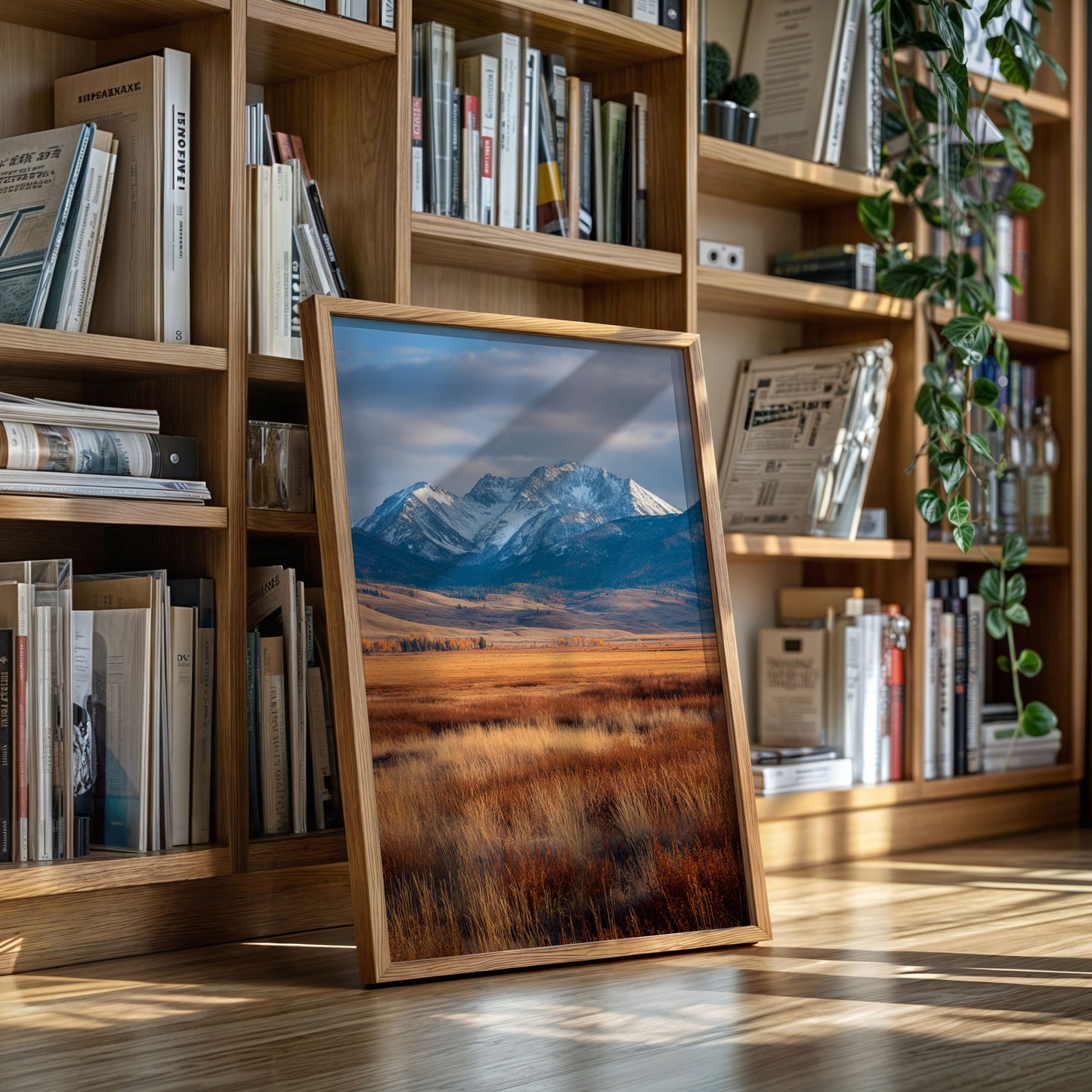 Golden Grasses Beneath Snowy Peaks