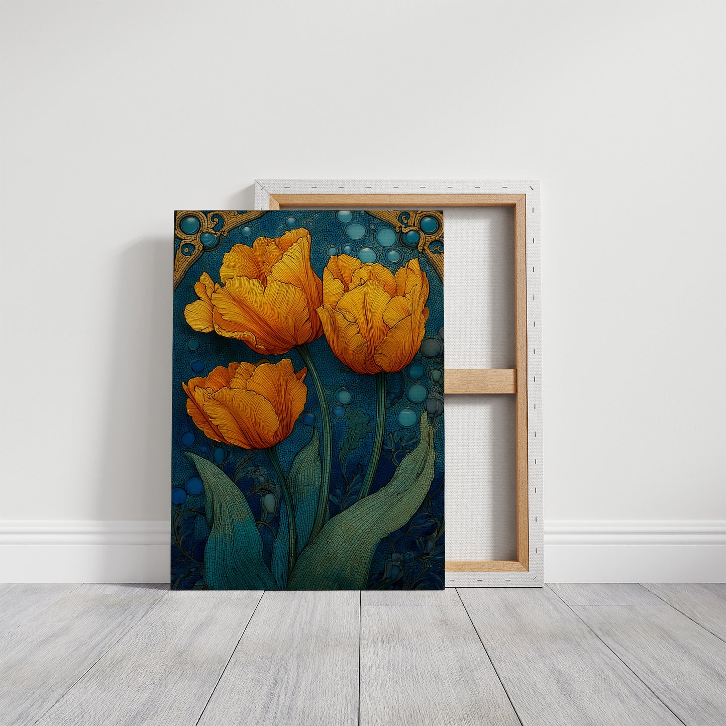 Three Tulips in a Tiled Dream