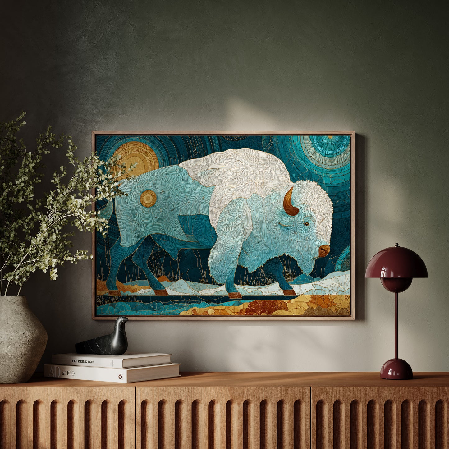 Sacred Bison Under Celestial Moons