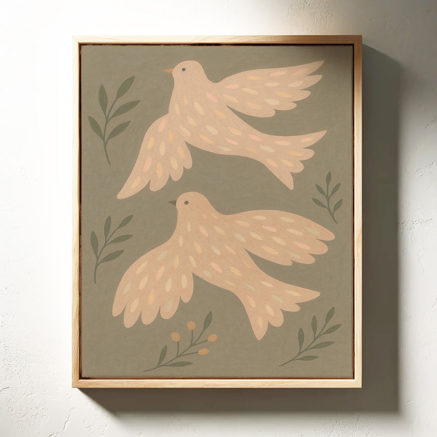 Blush Doves in Olive Sky