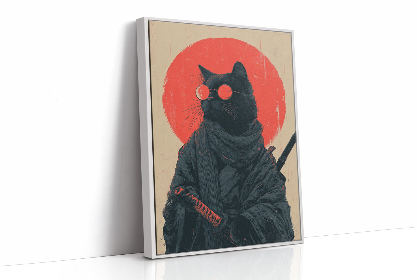 Samurai Cat Guards Red Moon Rising