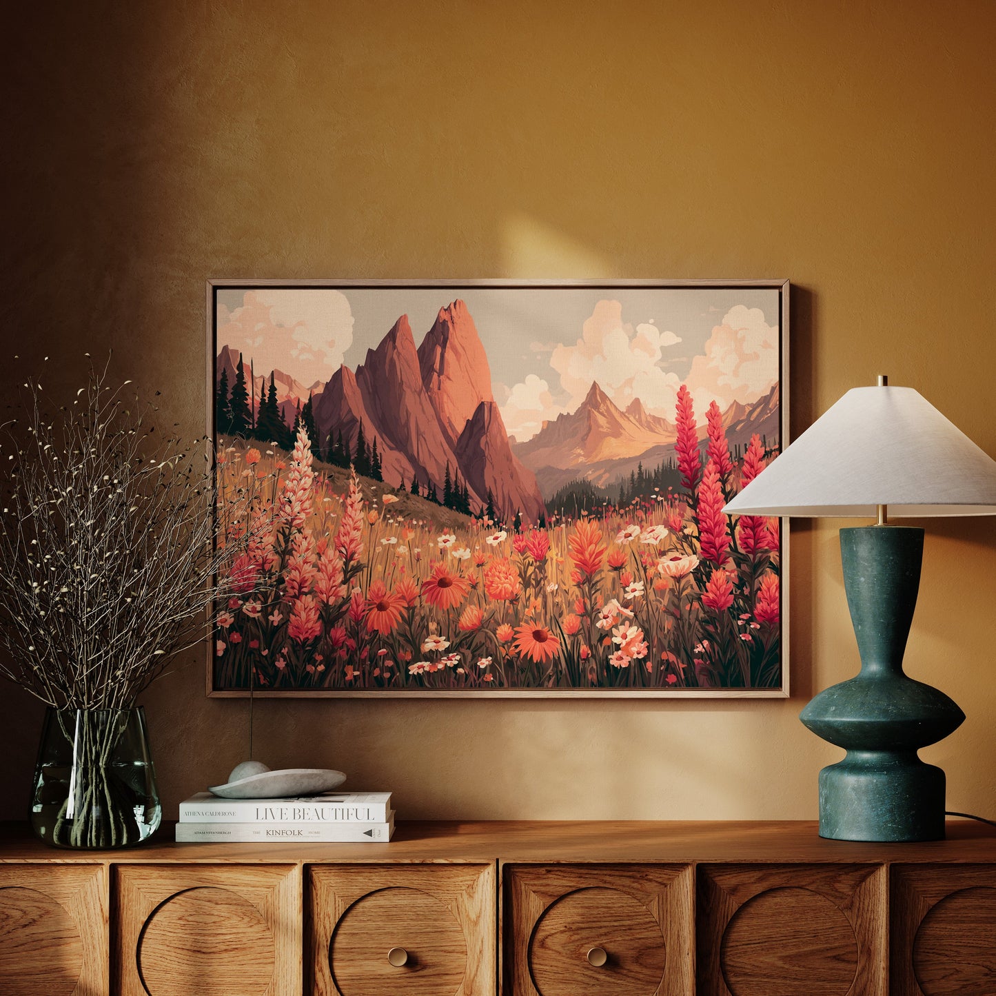 Alpine Meadows Bloom In Coral Light