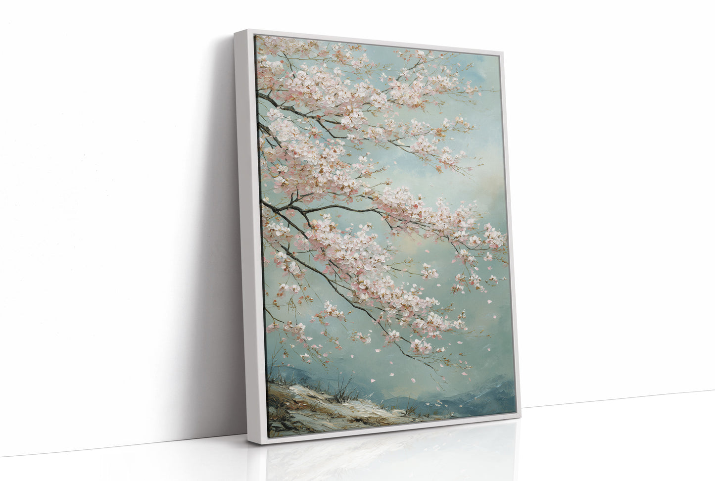Cherry Blossoms Dance Against Turquoise