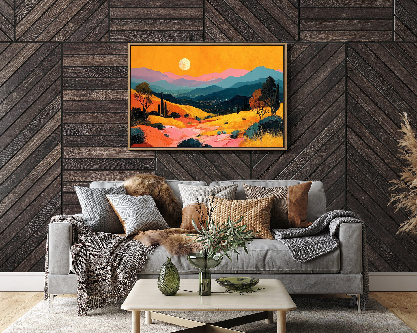 Valley Lights Beneath Moonlit Saguaros