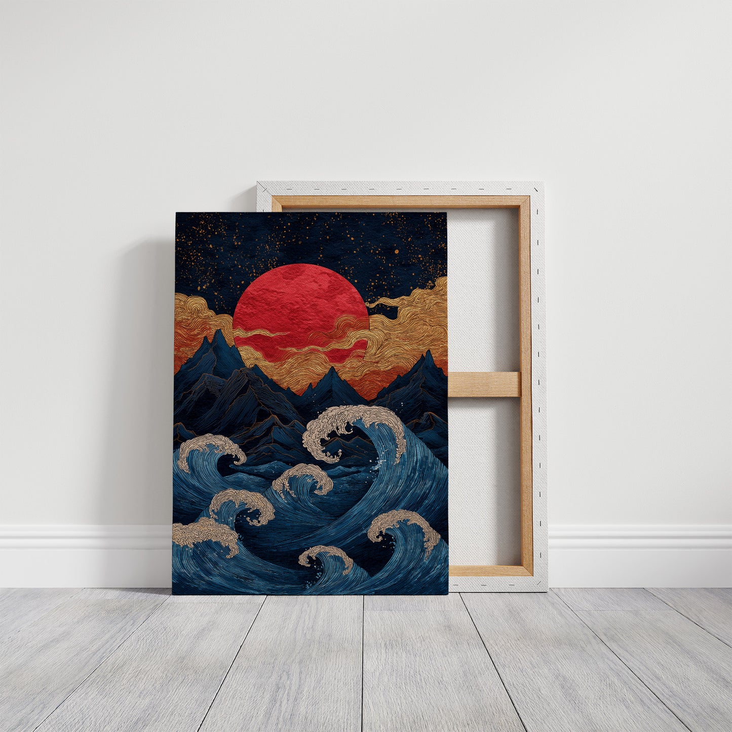 Red Moon Rises Over Stormy Peaks