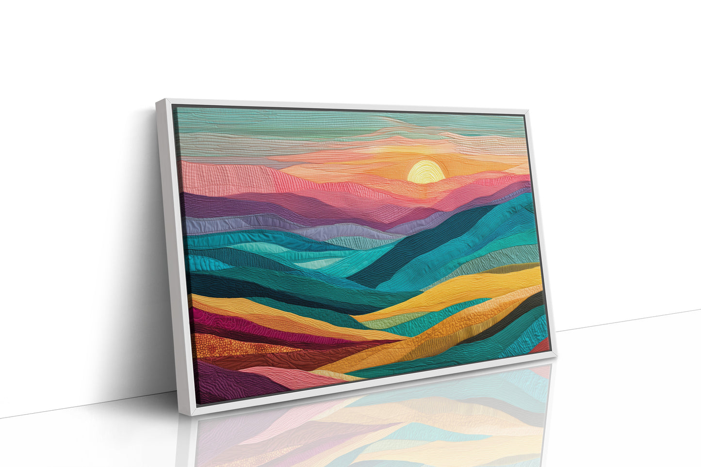 Textile Horizons: Sunset Through Stitched Valleys