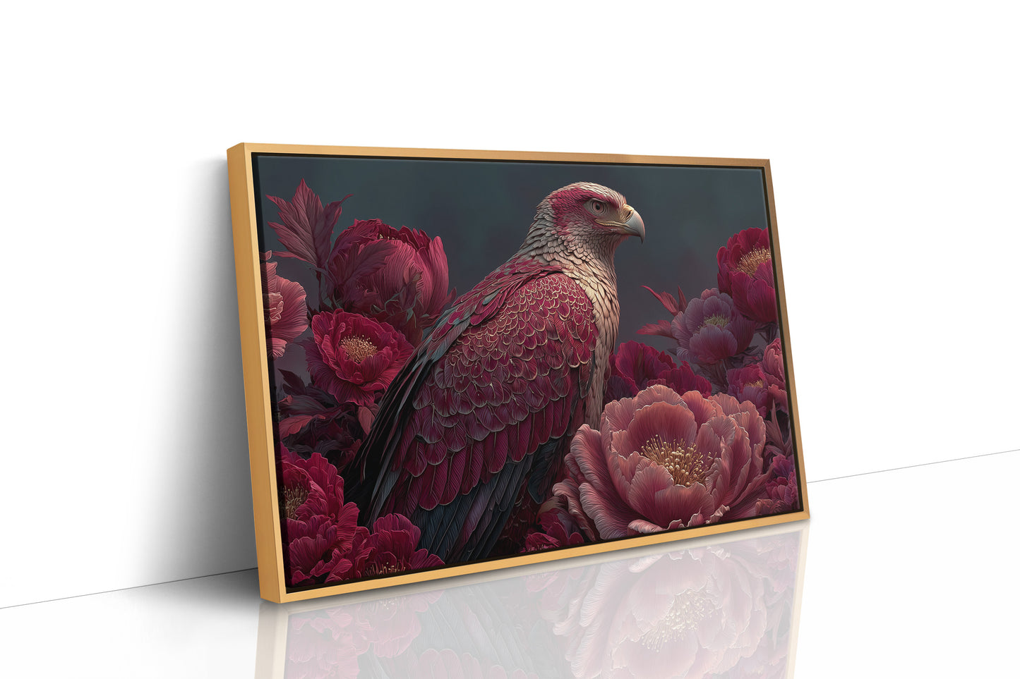 Crimson Eagle Among the Peonies