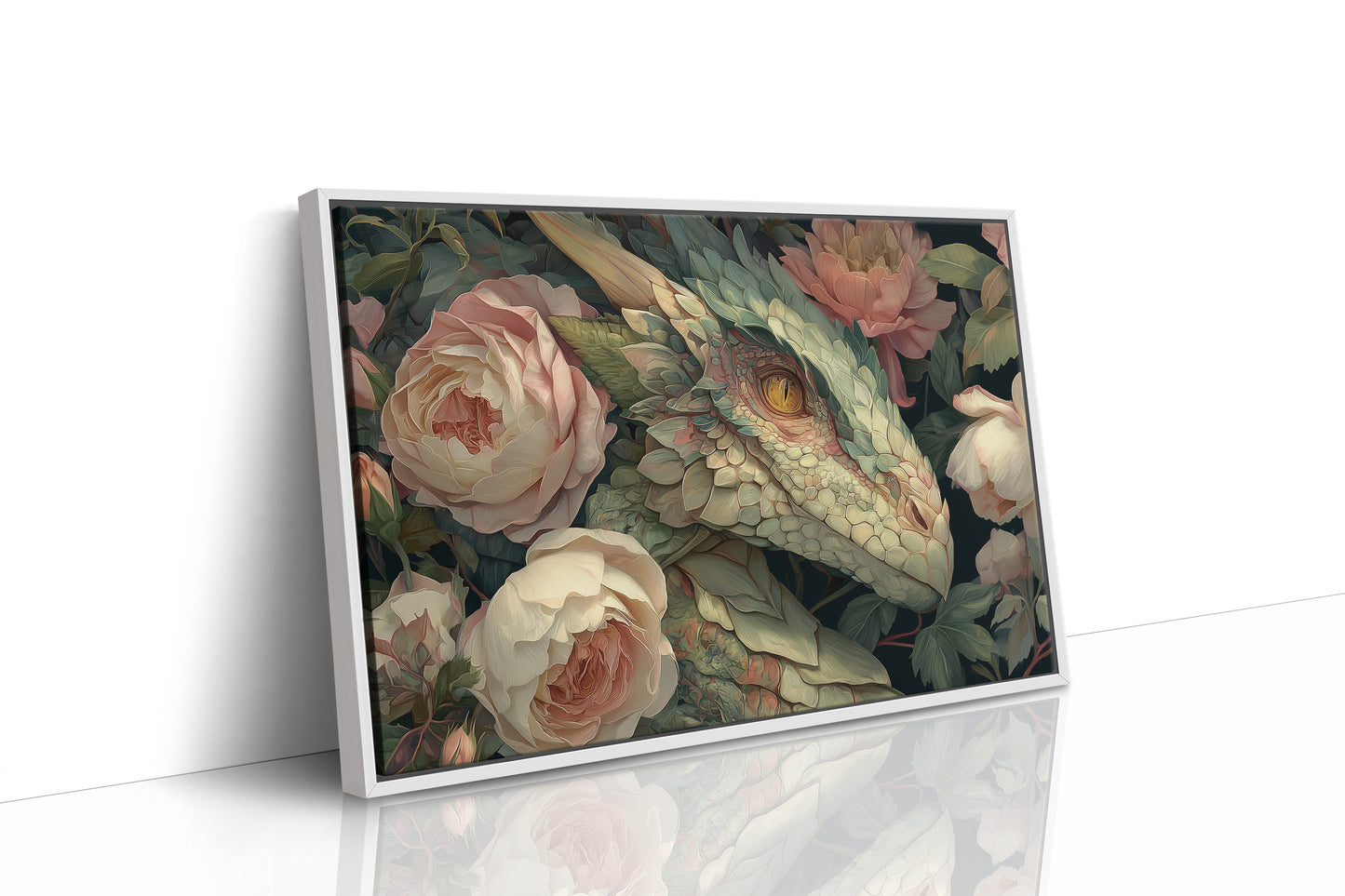 Dragon Among Soft Peonies