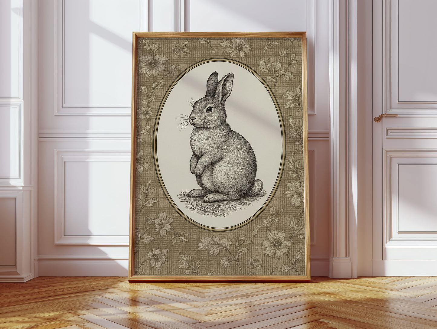 Victorian Rabbit in Floral Frame