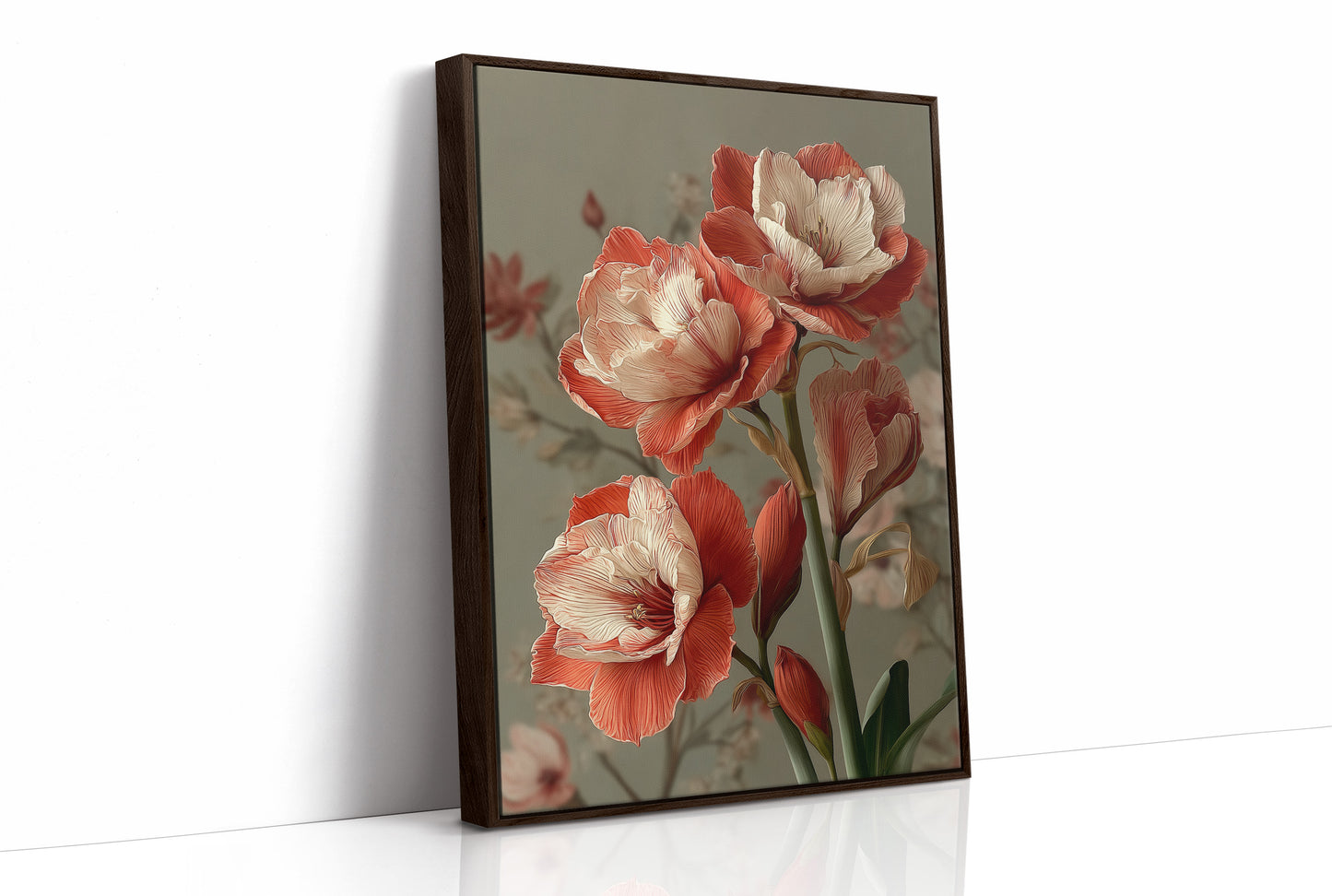 Amaryllis in Coral and Cream