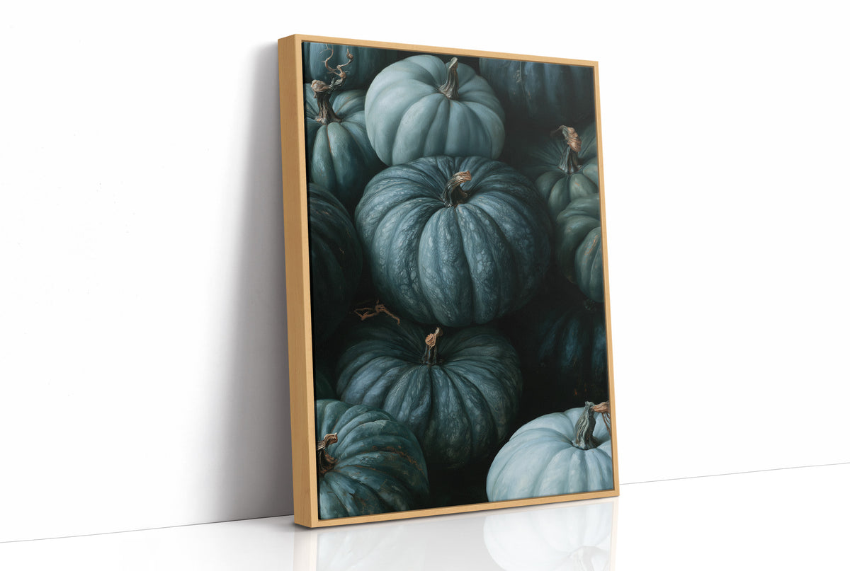 Teal Talk: Gourds Of A Feather, print in a natural wood frame