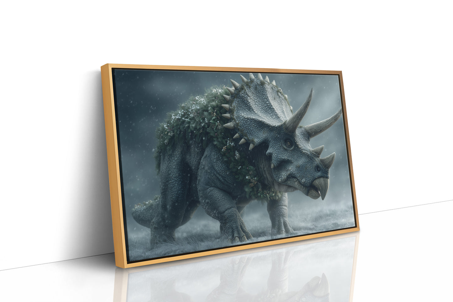 Triceratops in a Winter Wreath