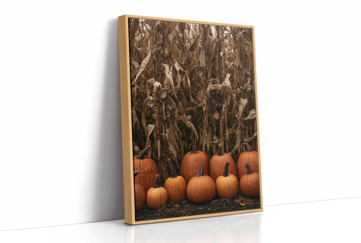 Lineup At The Corn Maze, print in a natural wood frame