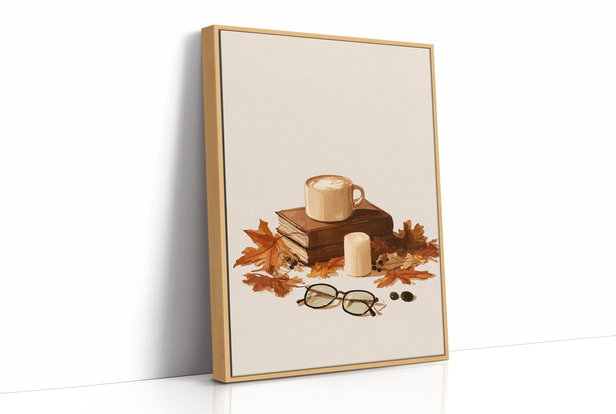 Brewed Awakening Between Chapters, print in a natural wood frame