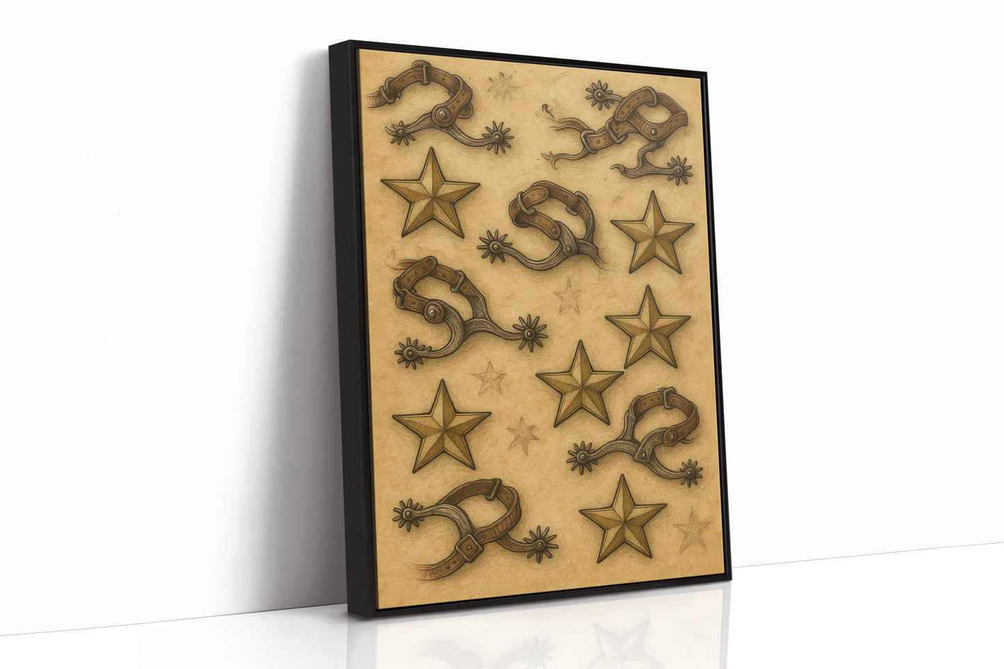 Western Spurs and Stars Vintage Print