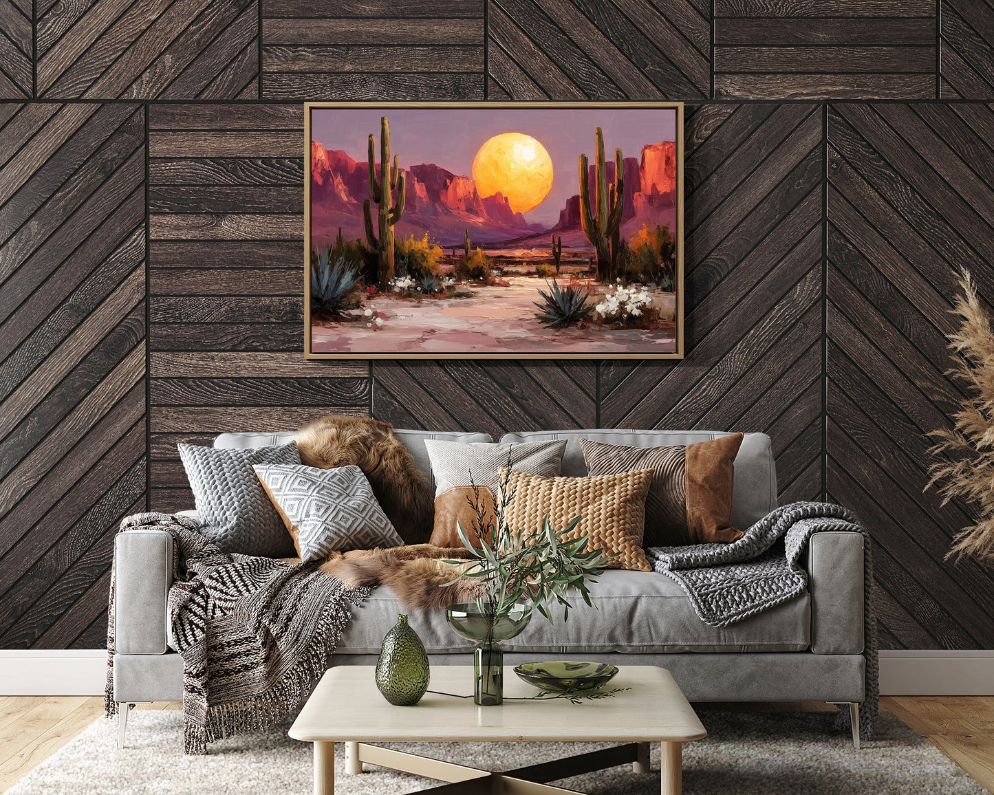 Saguaros Dance Under Golden Moonrise