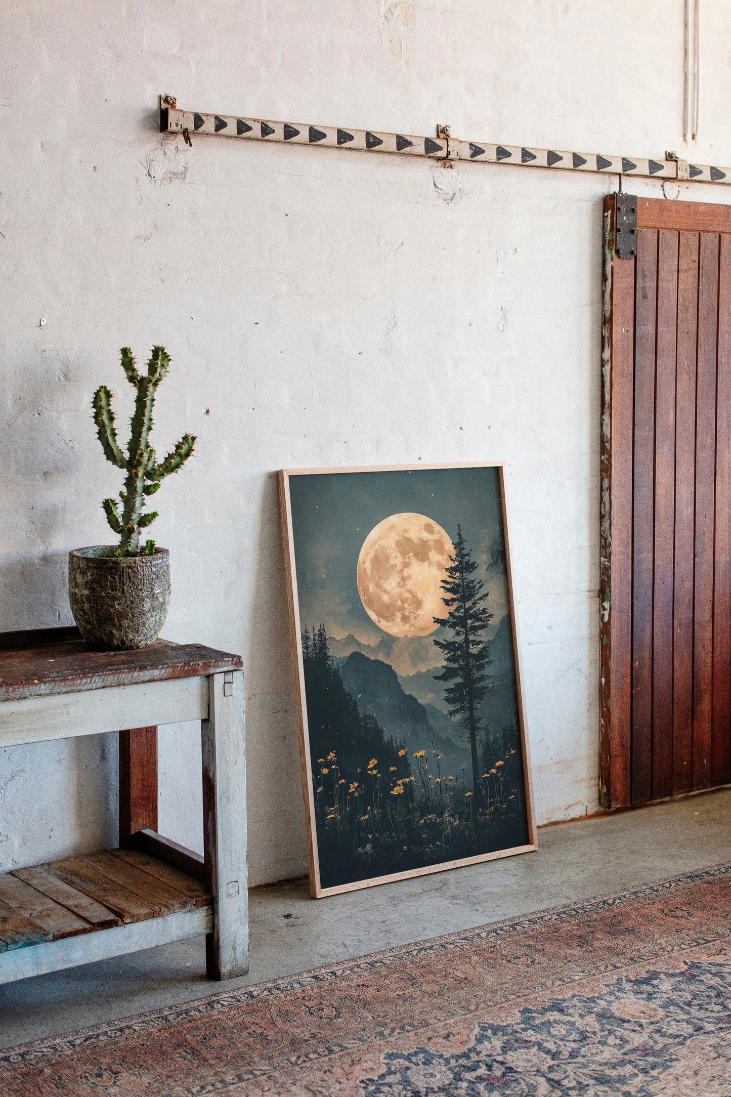 Harvest Moon Forest: Serene Mountain Landscape Canvas Wall Art