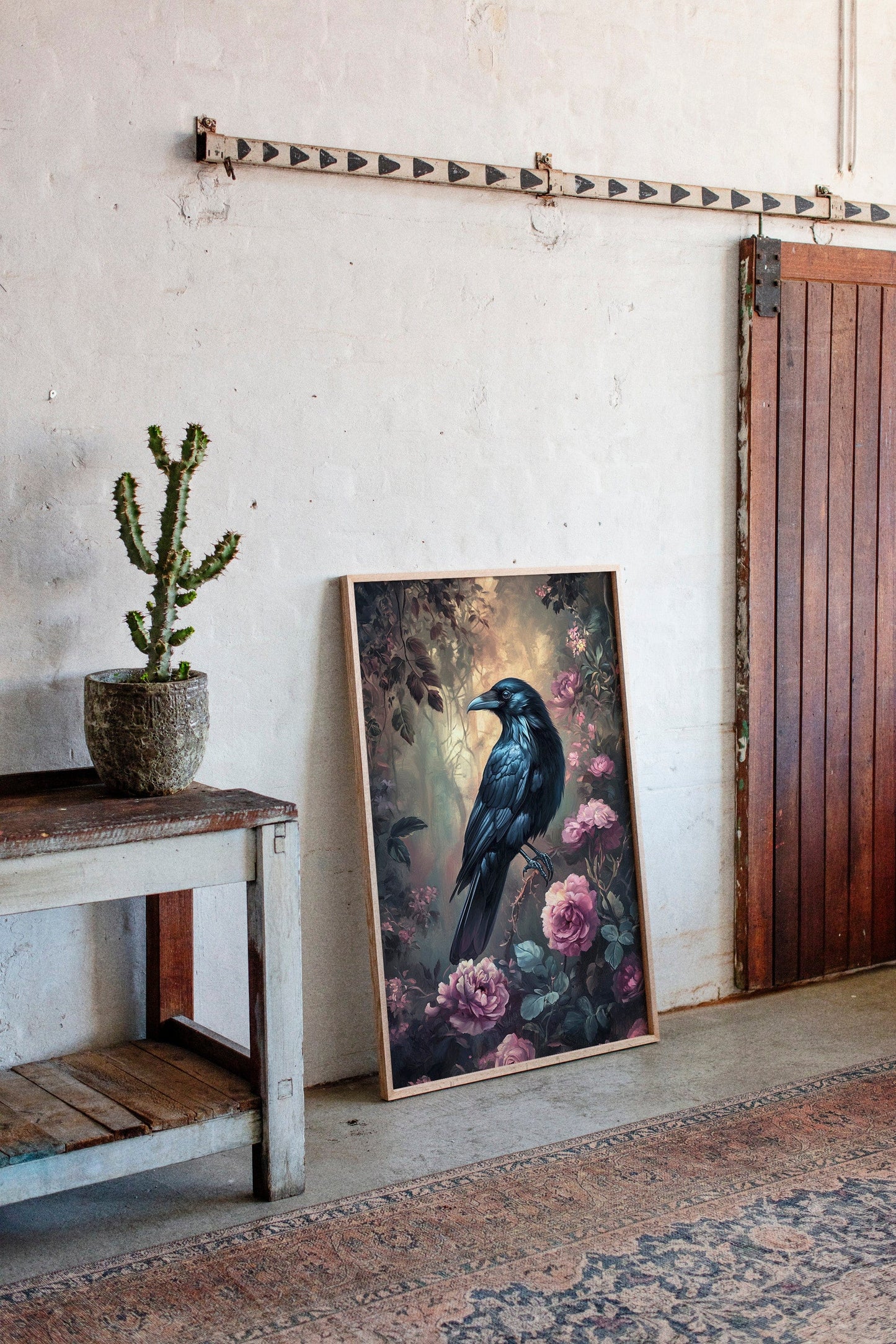 Midnight Raven: Gothic Floral Canvas Wall Art