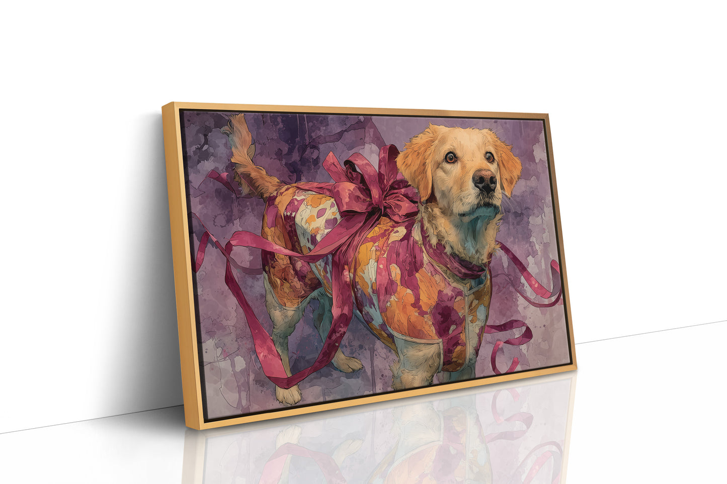 Golden Retriever Wrapped in Ribbon