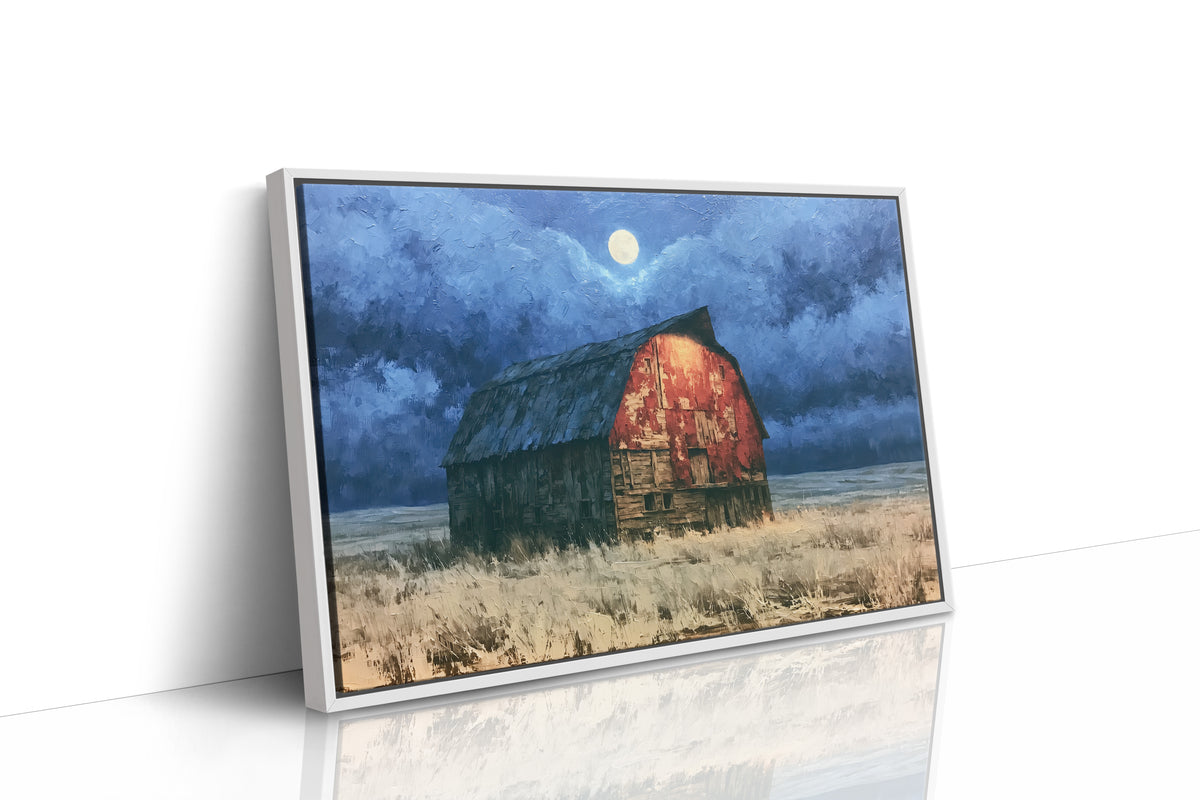 Old Red Barn Under Moonlight
