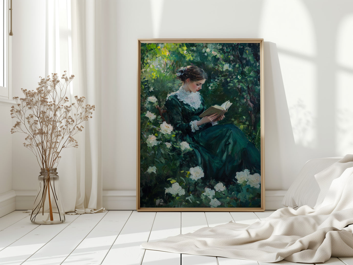 Victorian Lady Reading Portrait - Romantic Garden Art - Gallery Canvas image 7