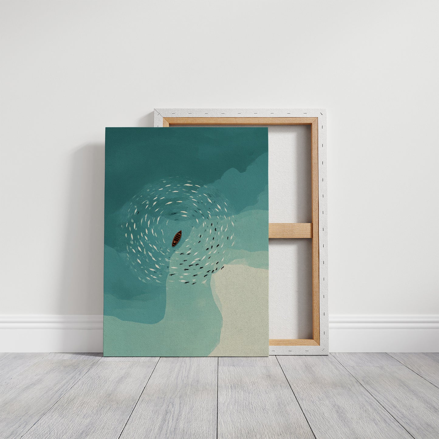 Solitary Vessel Amid Swirling Shoals