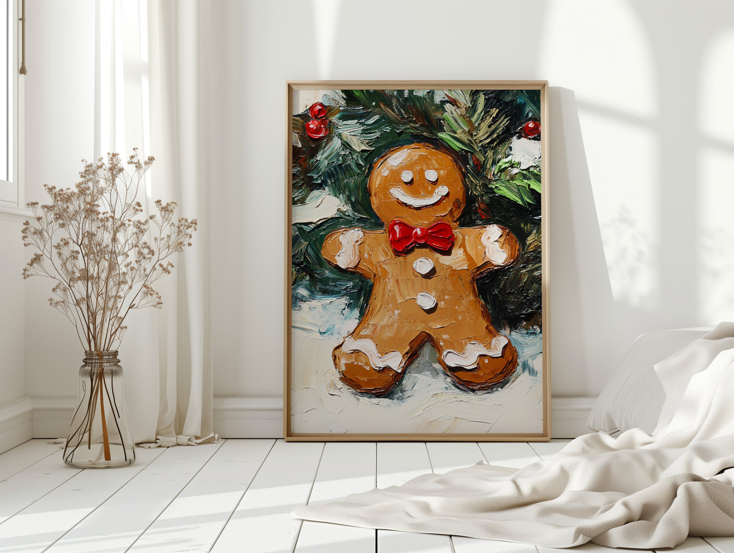 Gingerbread Man Oil Painting - Festive Holiday Art - Gallery Canvas image 7