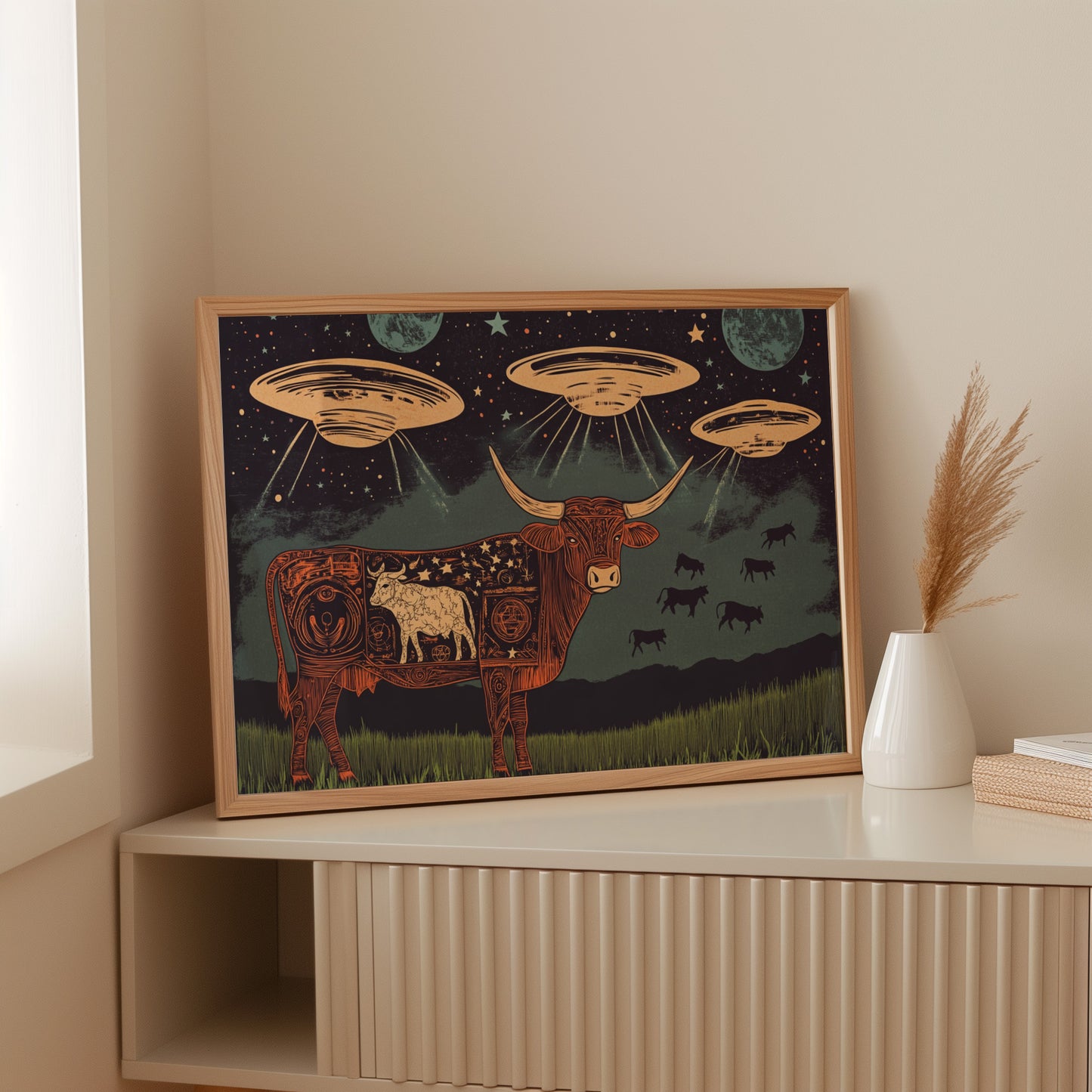 Alien Engraving on the Cosmic Cow