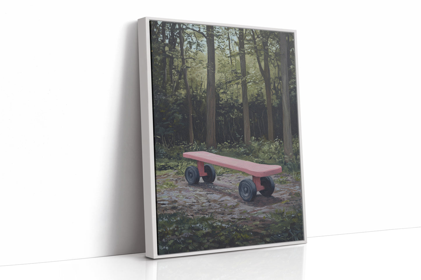 Pink Bench Waits In Forest Shade